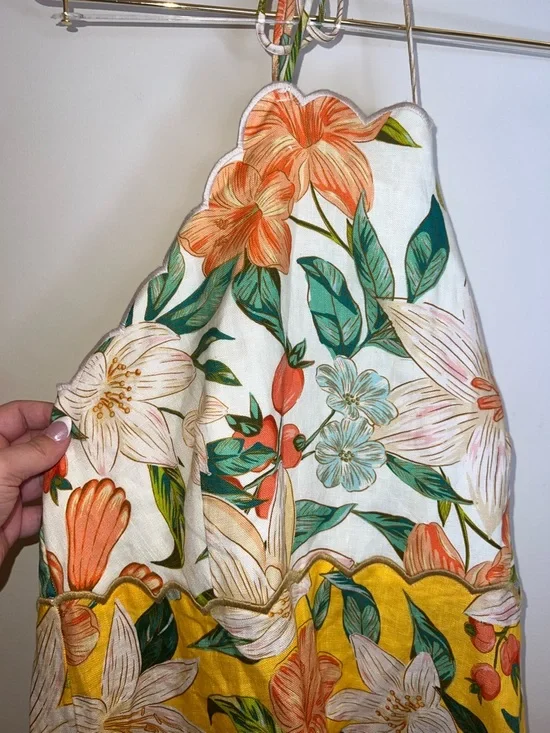 Farm Rio Guaragarden 100% Linen Halter Midi Dress Button Back Floral NWT Large - Picture 7 of 16